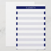 ネイビーホワイト横名門私立校風の線ストライプ名モノグラム 便箋 (正面/裏面)