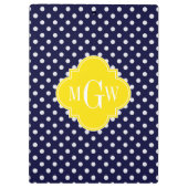 ネイビーホワイト水玉模様イエロークローバー3モノグラム クリップボード (裏面)