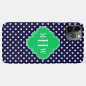 ネイビーホワイト水玉模様エメラルドクローバー3モノグラム Case-Mate iPhoneケース (裏面(横))