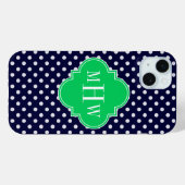 ネイビーホワイト水玉模様エメラルドクローバー3モノグラム Case-Mate iPhoneケース (裏面 (横))