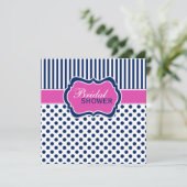 ネイビーホワイト水玉模様ストライプブライダルシャワー招待状 招待状 (スタンド正面)