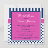 ネイビーホワイト水玉模様ストライプブライダルシャワー招待状 招待状 (裏面)