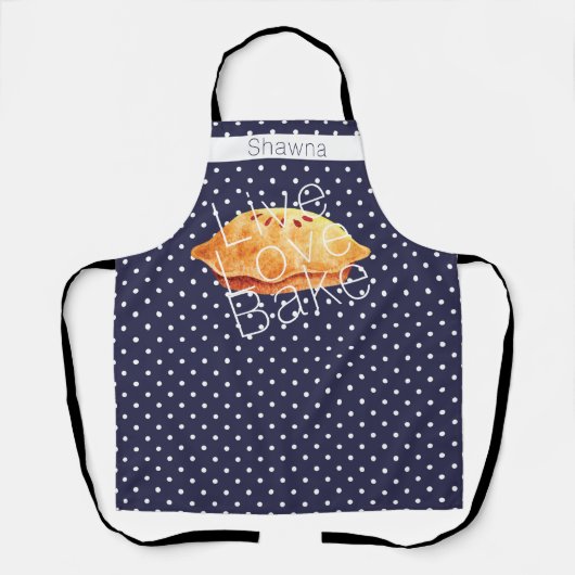 ネイビーホワイト水玉模様ライブラブベークパーソナライズされた エプロン (正面)