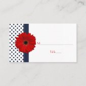 ネイビーホワイト水玉模様レッドガーベラデイジー座席表 プレイスカード (正面)