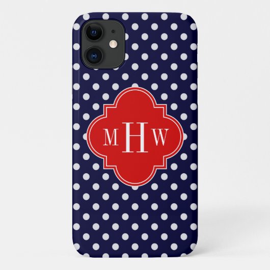 ネイビーホワイト水玉模様レッドクローバー3モノグラム Case-Mate iPhoneケース (裏面)