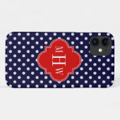 ネイビーホワイト水玉模様レッドクローバー3モノグラム Case-Mate iPhoneケース (裏面(横))