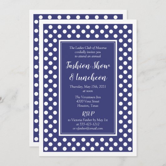 ネイビーホワイト水玉模様企業のビジネスパーティー 招待状 (正面/裏面)