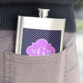 ネイビーホワイト水玉模様薄紫クローバー3モノグラム フラスク (インサイチュ)