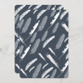 ネイビーホワイト羽毛ベビーシャワー 招待状 (正面/裏面)