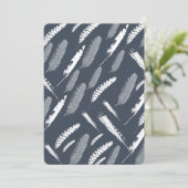 ネイビーホワイト羽毛ベビーシャワー 招待状 (スタンド正面)