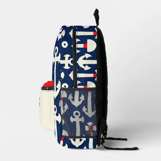 ネイビーホワイト航海のヴィンテージいかり旅行 プリントバックパック (右)