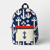 ネイビーホワイト航海のヴィンテージいかり旅行 プリントバックパック (正面)