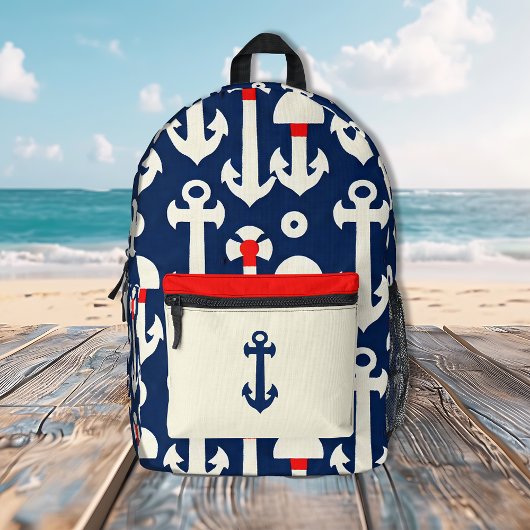 ネイビーホワイト航海のヴィンテージいかり旅行 プリントバックパック