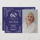 ネイビーホワイト誕生日ウィメンズクラス60th写真 招待状 (正面/裏面)