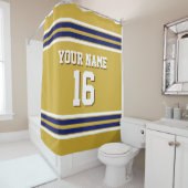 ネイビーホワイト金ゴールドスストライプポーツジャージー付き シャワーカーテン (インサイチュ)