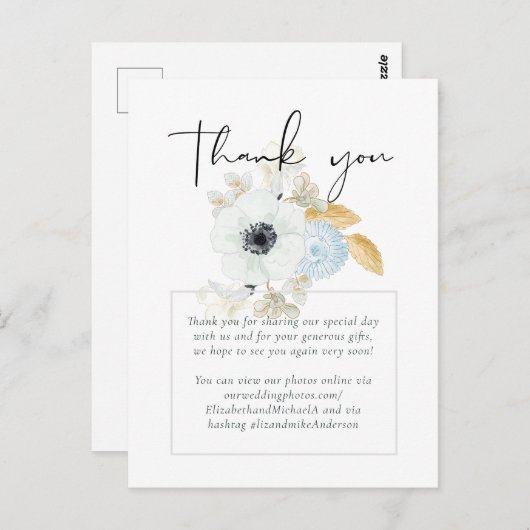 ネイビーホワイト金ゴールド結婚フローラの予算 ポストカード (正面/裏面)