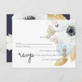 ネイビーホワイト金ゴールド結婚フローラ予算RSVP インビテーションポストカード (正面/裏面)