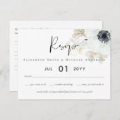 ネイビーホワイト金ゴールド結婚フローラ予算RSVP ポストカード (正面/裏面)