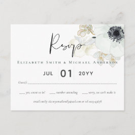 ネイビーホワイト金ゴールド結婚フローラ予算RSVP ポストカード