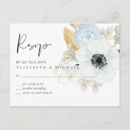 ネイビーホワイト金ゴールド結婚フローラ予算RSVP ポストカード