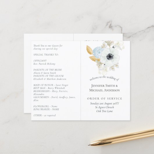 ネイビーホワイト金ゴールド結婚フローラ (正面/裏面インサイチュ)