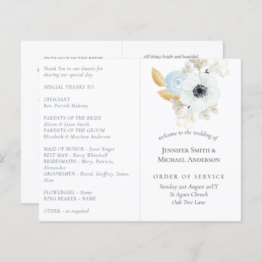 ネイビーホワイト金ゴールド結婚フローラ (正面/裏面)