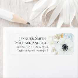 ネイビーホワイト金ゴールド結婚フローラ ラベル