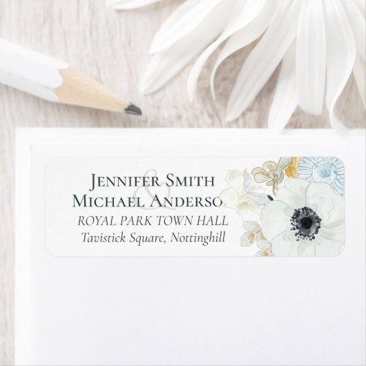 ネイビーホワイト金ゴールド結婚フローラ ラベル (インサイチュ)