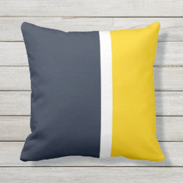 ネイビーホワイト&イエローカラーブロック装飾用クッション アウトドアクッション