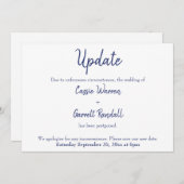 ネイビーホワイト"更新"延期結婚のカード 招待状 (正面/裏面)