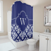 ネイビーホワイトLGダマスク#3 1ICBRネイビーモノグラム シャワーカーテン (インサイチュ)