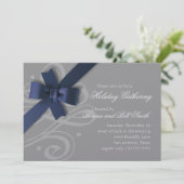 ネイビーボウニーカラーバックグランドホリデイ招待状 招待状 (スタンド正面)
