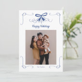 ネイビーボウリボン クリスマスホリデー フォトカード シーズンカード (スタンド正面)