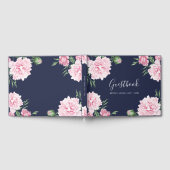 ネイビーボタニカルフローラピンク牡丹エレガントな結婚式 ゲストブック (全面)