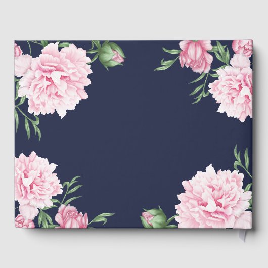 ネイビーボタニカルフローラピンク牡丹エレガントな結婚式 ゲストブック (裏面)