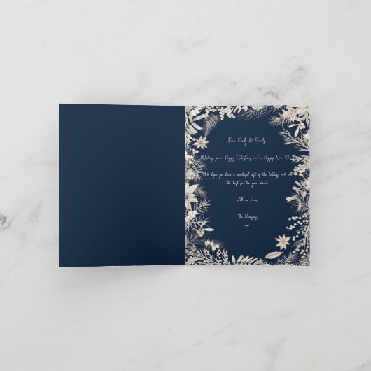 ネイビーボタニカルフローラ1写真アーチクリスマス シーズンカード (内部)