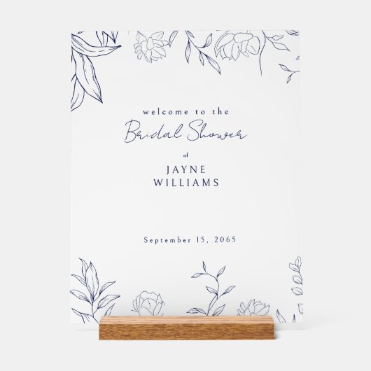 ネイビーボタニカルブライダルシャワーアクリルウェルカムサイン アクリルサイン (正面)