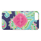 ネイビーボヘミアペイズリーカスタムモノグラム Case-Mate iPhoneケース (裏面(横))