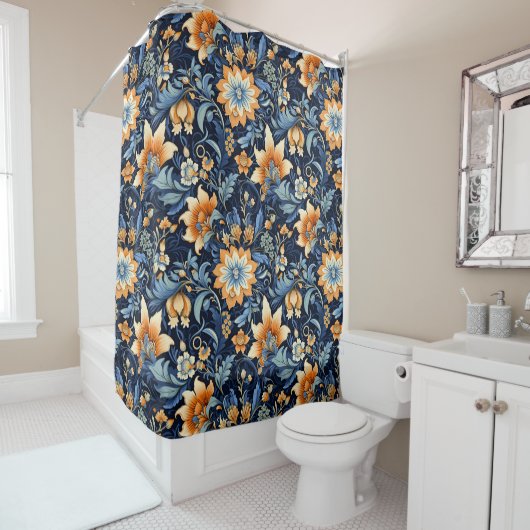 ネイビーボヘミアンフローラシャワーカーテン シャワーカーテン (インサイチュ)