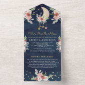 ネイビーボホブルゴーニュフローラスタームーンベイビーシャワー オールインワン招待状 (内側)