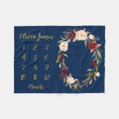 ネイビーボホベビーガールマイルストーン月次ベビーブランケット フリースブランケット (正面(横))