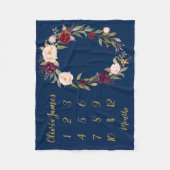 ネイビーボホベビーガールマイルストーン月次ベビーブランケット フリースブランケット (正面)