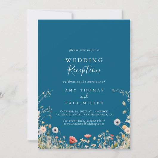 ネイビーボホワイルドフラワーウェディングレセプション 招待状 (正面)
