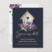 ネイビーボホ素朴フローラバードハウス日付を保存 案内ポストカード (正面/裏面)