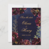 ネイビーボルドーの結婚式 Save The Date 招待状 (正面)