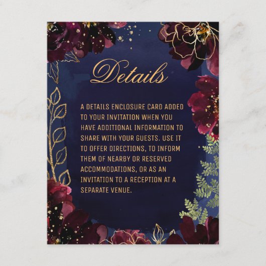 ネイビーボルドー結婚式招待状詳細 エンクロージャーカード (正面)