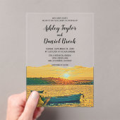 ネイビーボートロマンティックサンセットビーチコースト結婚ーズ アクリル招待状 (インサイチュ (ポータブル))