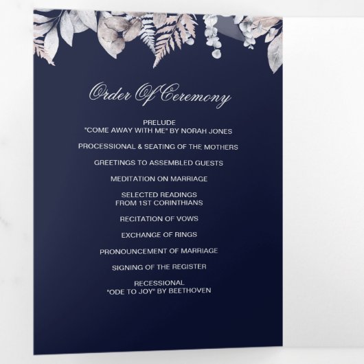 ネイビーマウヴ素朴フローラ写結婚真 三つ折りプログラム (内部最初)