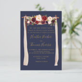 ネイビーマサラウォーターカラーフローラアーチボホ結婚ズ 招待状 (スタンド正面)