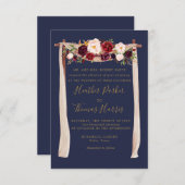 ネイビーマサラウォーターカラーフローラアーチボホ結婚ズ 招待状 (正面/裏面)